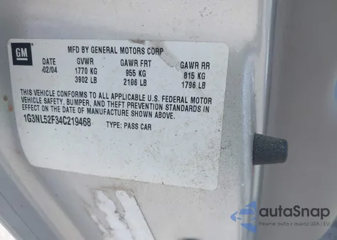 2004 Oldsmobile Alero Gl1 z USA, uszkodzony, nr VIN 1G3NL52F34C219468